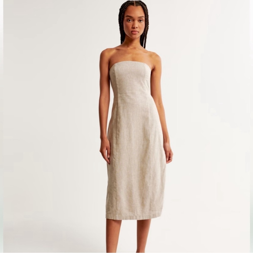 Abercrombie & Fitch Linen Strapless Midi Dress